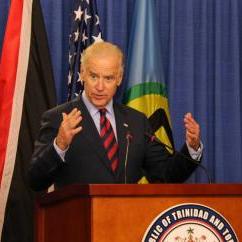 Vice President Joe Biden addressing the press in Trinidad and Tobago